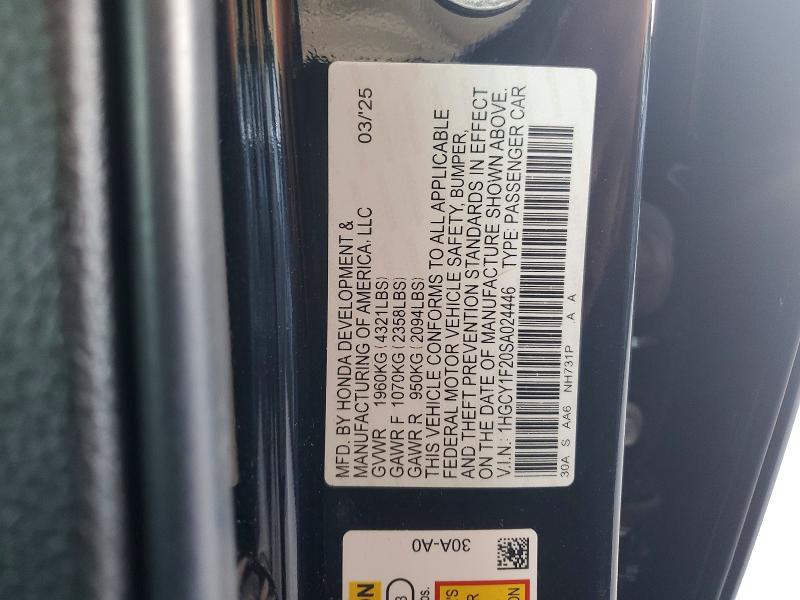 Продажа на аукционе авто 2025 Honda Accord, vin: 1HGCY1F20SA024446, номер лота: 54763406