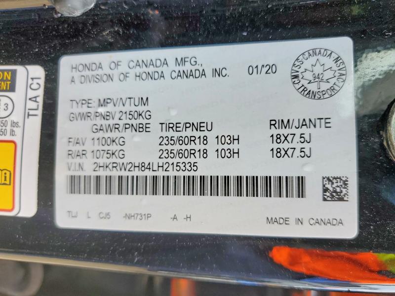 57487786 :رقم المزاد ، 2HKRW2H84LH215335 vin ، 2020 Honda Cr-v مزاد بيع