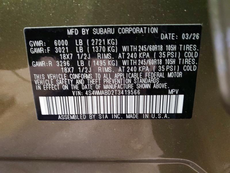 Продаж на аукціоні авто 2026 Subaru Ascent, vin: 4S4WMABD2T3419566, номер лоту: 55840116