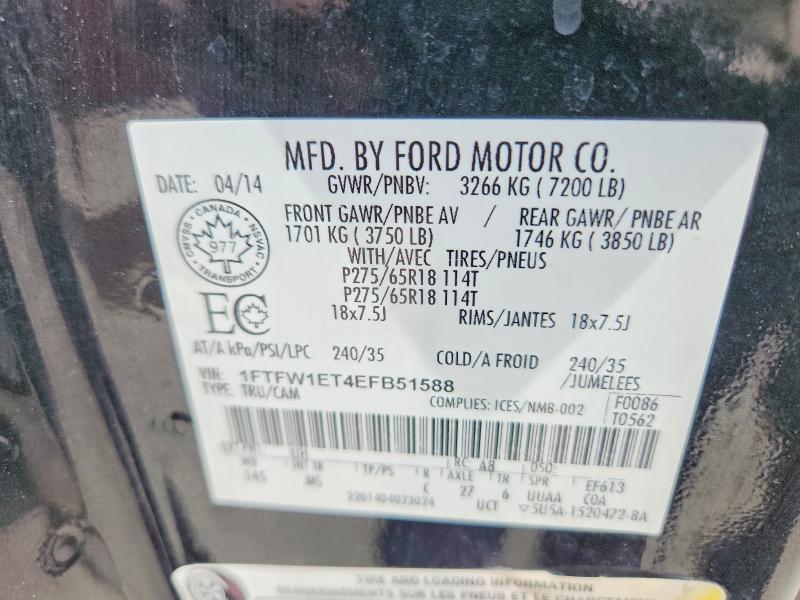 Aukcja sprzedaży 2014 Ford F150, vin: 1FTFW1ET4EFB51588, numer aukcji: 56334856