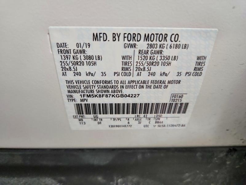 Aukcja sprzedaży 2019 Ford Explorer, vin: 1FM5K8F87KGB04227, numer aukcji: 57584256