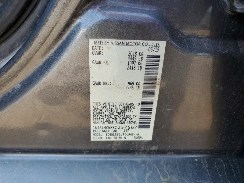 Продаж на аукціоні авто 2019 Nissan Altima, vin: 1N4BL4CWXKC257567, номер лоту: 59166026