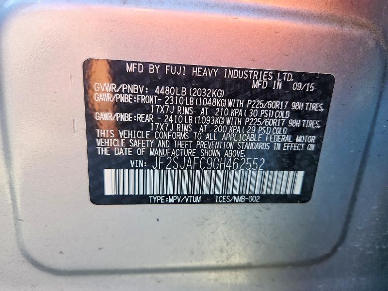 Продаж на аукціоні авто 2016 Subaru Forester, vin: JF2SJAFC9GH462552, номер лоту: 58123286