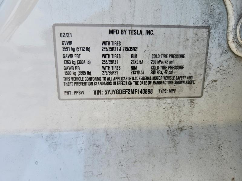 Продажа на аукционе авто 2021 Tesla Model Y, vin: 5YJYGDEF2MF140898, номер лота: 57966076