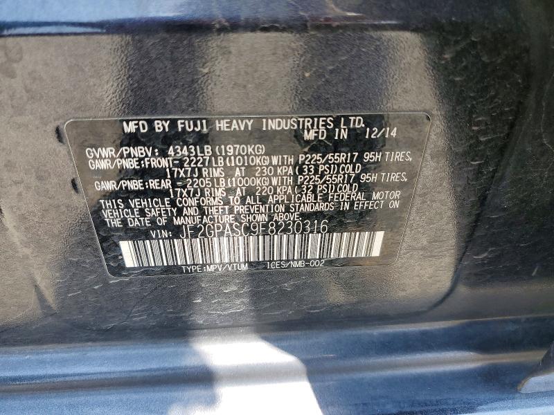 58835686 :رقم المزاد ، JF2GPASC9F8230316 vin ، 2015 Subaru Xv Crosstrek مزاد بيع