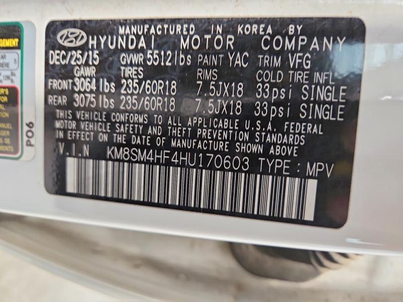 Продажа на аукционе авто 2017 Hyundai Santa Fe, vin: KM8SM4HF4HU170603, номер лота: 56759616