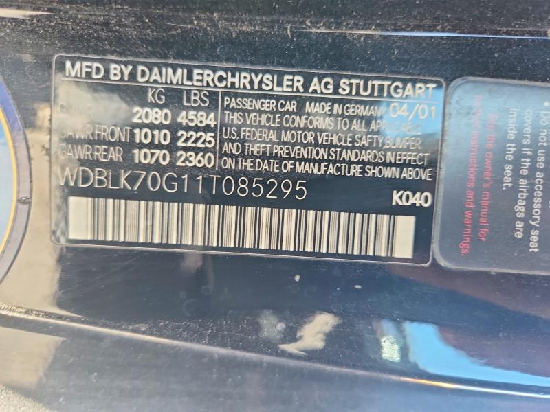Aukcja sprzedaży 2001 Mercedes-benz Clk, vin: WDBLK70G11T085295, numer aukcji: 58377516