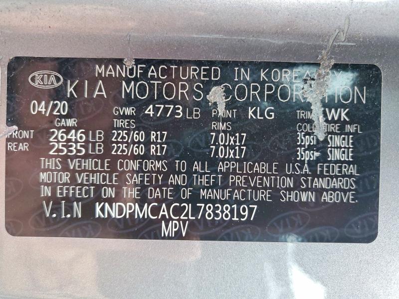 58075076 :رقم المزاد ، KNDPMCAC2L7838197 vin ، 2020 Kia Sportage مزاد بيع