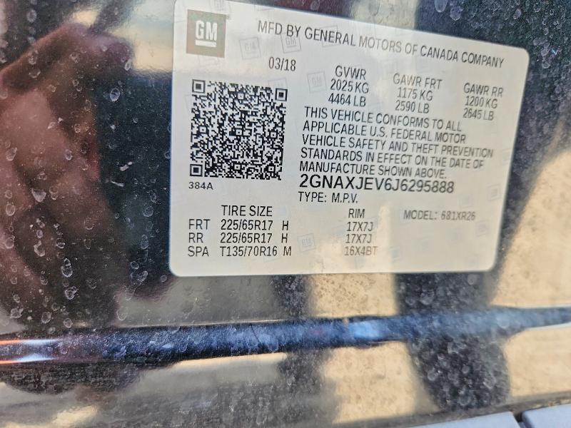 2018 Chevrolet Equinox მანქანა იყიდება აუქციონზე, vin: 2GNAXJEV6J6295888, აუქციონის ნომერი: 57531756