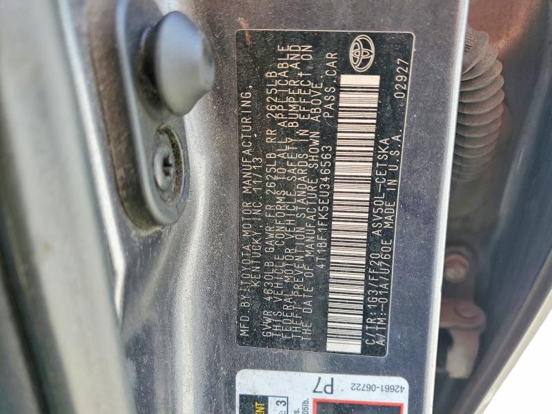 2014 Toyota Camry მანქანა იყიდება აუქციონზე, vin: 4T1BF1FK5EU346563, აუქციონის ნომერი: 57957106