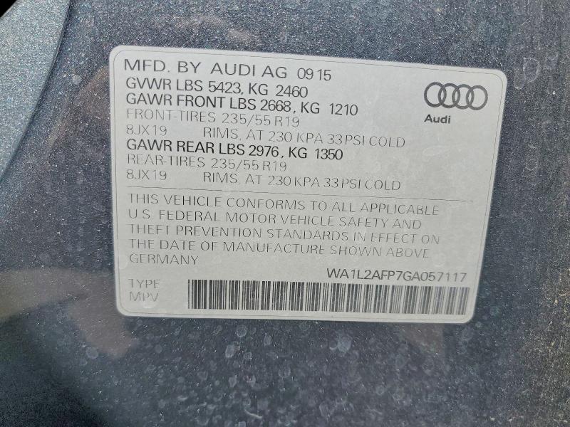 2016 Audi Q5 მანქანა იყიდება აუქციონზე, vin: WA1L2AFP7GA057117, აუქციონის ნომერი: 58405096