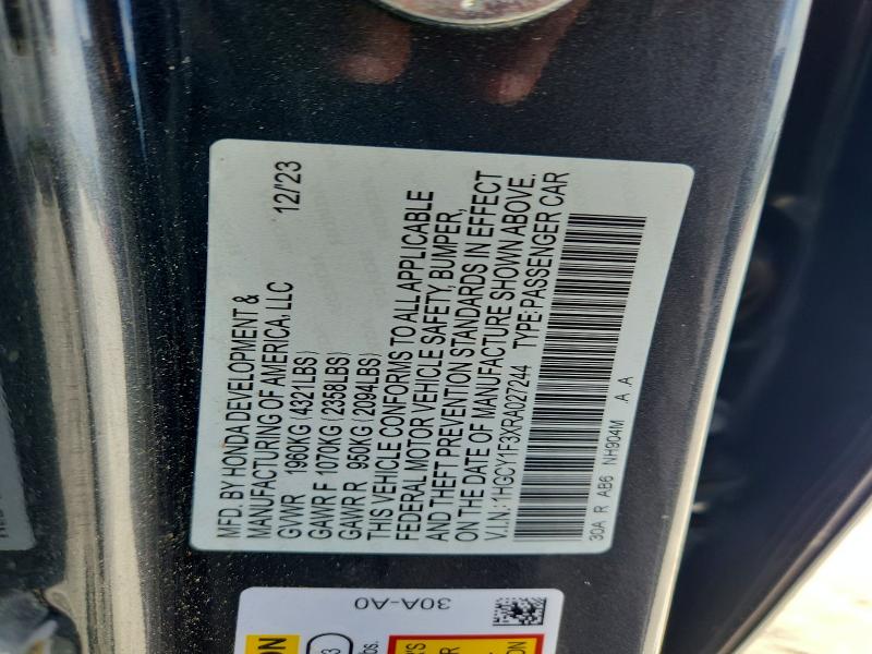 58504456 :رقم المزاد ، 1HGCY1F3XRA027244 vin ، 2024 Honda Accord مزاد بيع