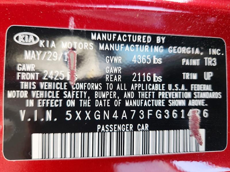2015 Kia Optima მანქანა იყიდება აუქციონზე, vin: 5XXGN4A73FG361426, აუქციონის ნომერი: 58055286