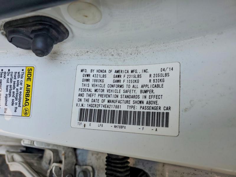 2014 Honda Accord მანქანა იყიდება აუქციონზე, vin: 1HGCR2F74EA217881, აუქციონის ნომერი: 59308006