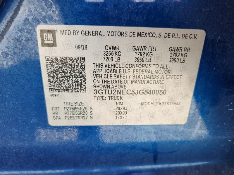 2018 Gmc Sierra მანქანა იყიდება აუქციონზე, vin: 3GTU2NEC5JG540050, აუქციონის ნომერი: 55961816
