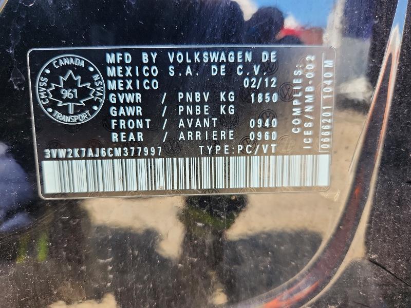 Продажа на аукционе авто 2012 Volkswagen Jetta, vin: 3VW2K7AJ6CM377997, номер лота: 53946856