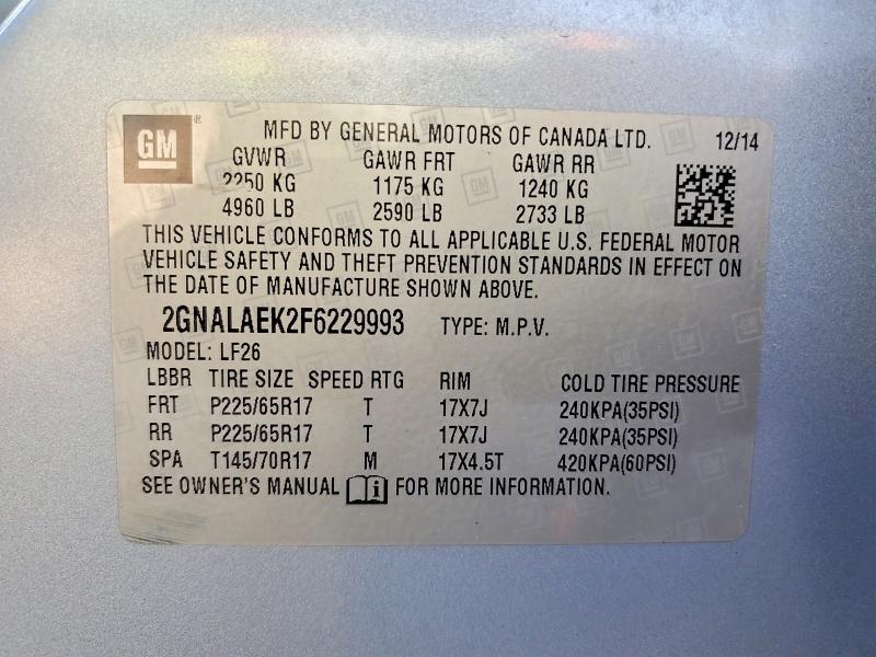 59192406 :رقم المزاد ، 2GNALAEK2F6229993 vin ، 2015 Chevrolet Equinox مزاد بيع