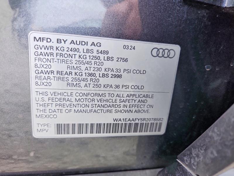 95586715 :رقم المزاد ، WA1EAAFY5R2078582 vin ، 2024 Audi Q5 مزاد بيع