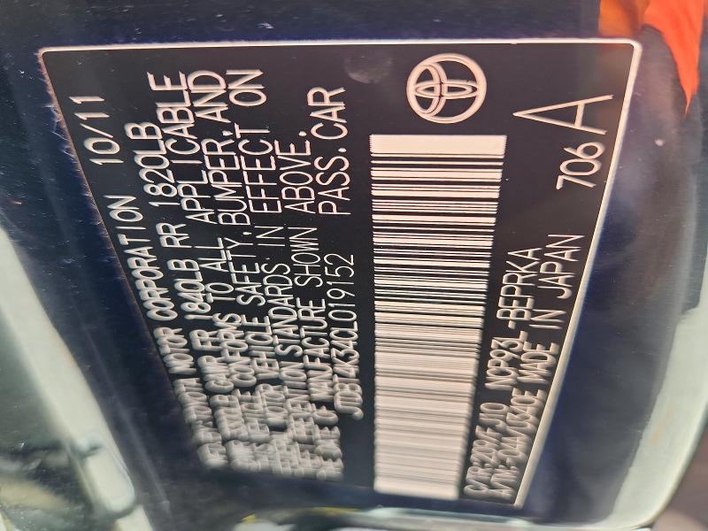 56312466 :رقم المزاد ، JTDBT4K34CL019152 vin ، 2012 Toyota Yaris مزاد بيع