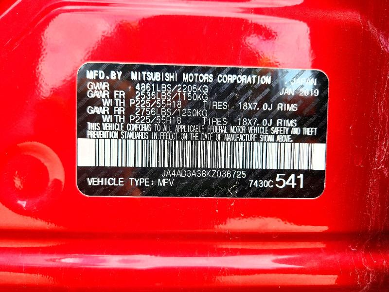 Продаж на аукціоні авто 2019 Mitsubishi Outlander, vin: JA4AD3A38KZ036725, номер лоту: 56392646