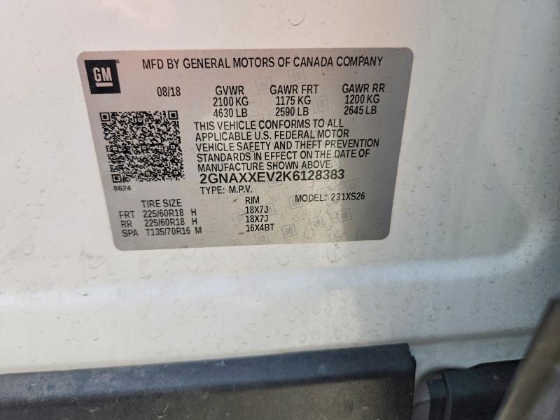 56829116 :رقم المزاد ، 2GNAXXEV2K6128383 vin ، 2019 Chevrolet Equinox مزاد بيع