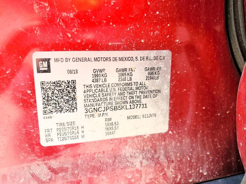 55850566 :رقم المزاد ، 3GNCJPSB5KL137711 vin ، 2019 Chevrolet Trax مزاد بيع