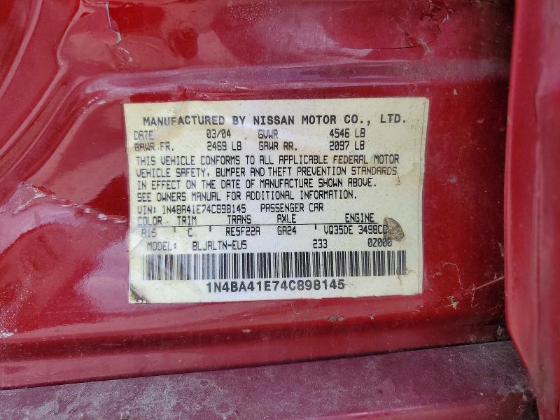 Aukcja sprzedaży 2004 Nissan Maxima, vin: 1N4BA41E74C898145, numer aukcji: 57040076