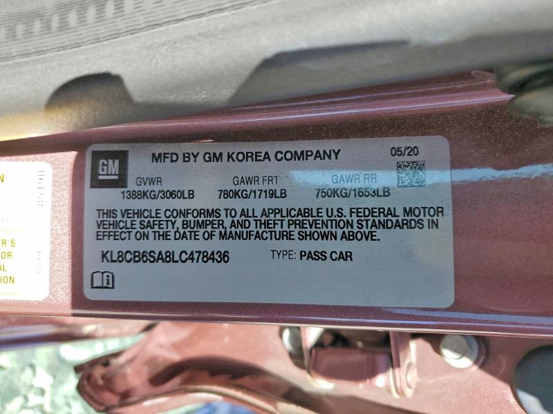 56706816 :رقم المزاد ، KL8CB6SA8LC478436 vin ، 2020 Chevrolet Spark مزاد بيع