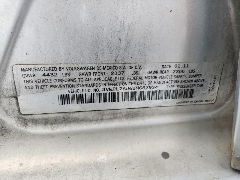58062826 :رقم المزاد ، 3VWPL7AJ6BM667934 vin ، 2011 Volkswagen Jetta مزاد بيع