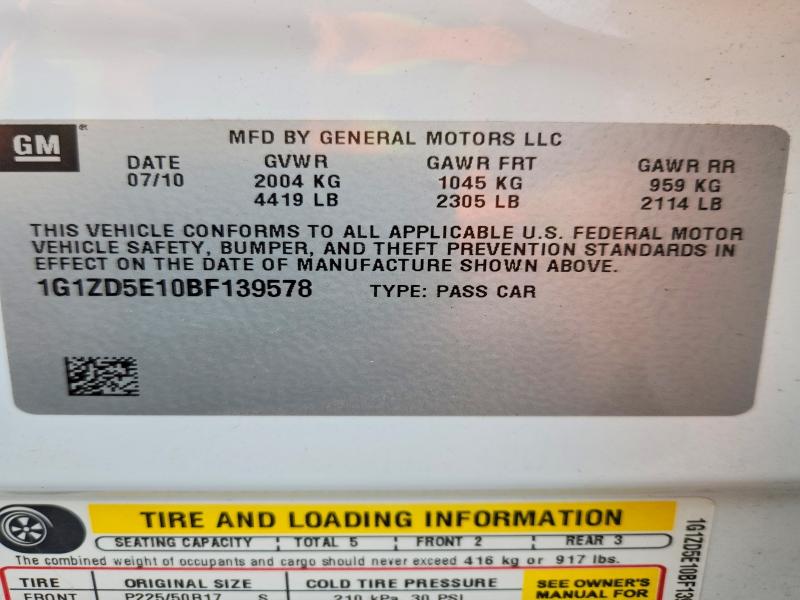 Aukcja sprzedaży 2011 Chevrolet Malibu, vin: 1G1ZD5E10BF139578, numer aukcji: 55787266