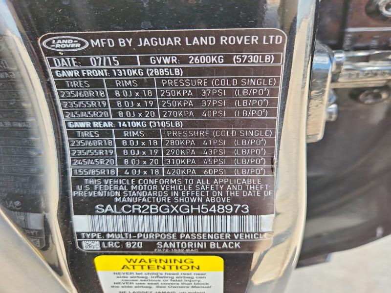 2016 Land Rover Discovery Sport მანქანა იყიდება აუქციონზე, vin: SALCR2BGXGH548973, აუქციონის ნომერი: 56782006