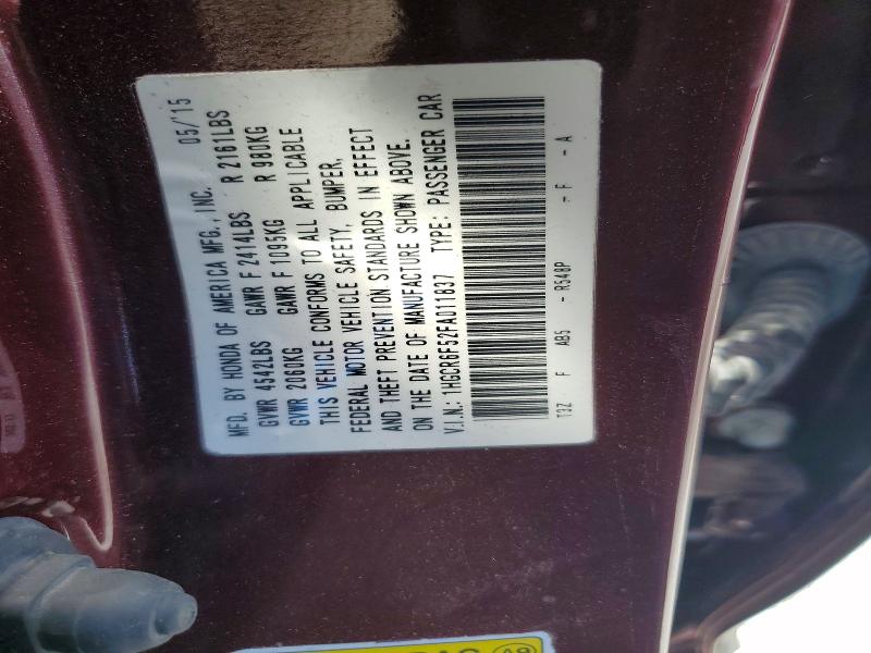 2015 Honda Accord მანქანა იყიდება აუქციონზე, vin: 1HGCR6F52FA011837, აუქციონის ნომერი: 58285686