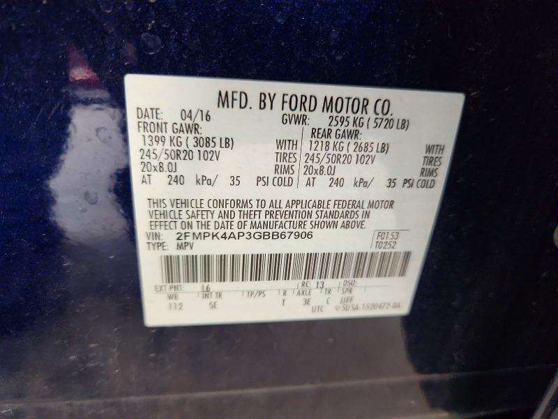 Aukcja sprzedaży 2016 Ford Edge, vin: 2FMPK4AP3GBB67906, numer aukcji: 56871666