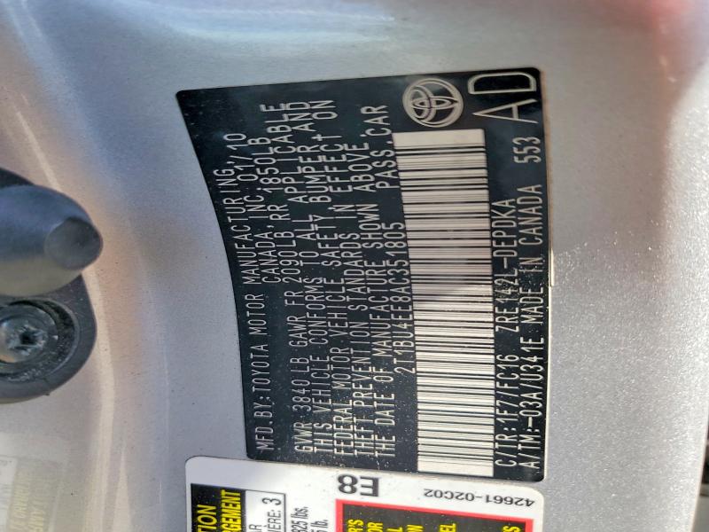 Продажа на аукционе авто 2010 Toyota Corolla, vin: 2T1BU4EE8AC351805, номер лота: 55465276
