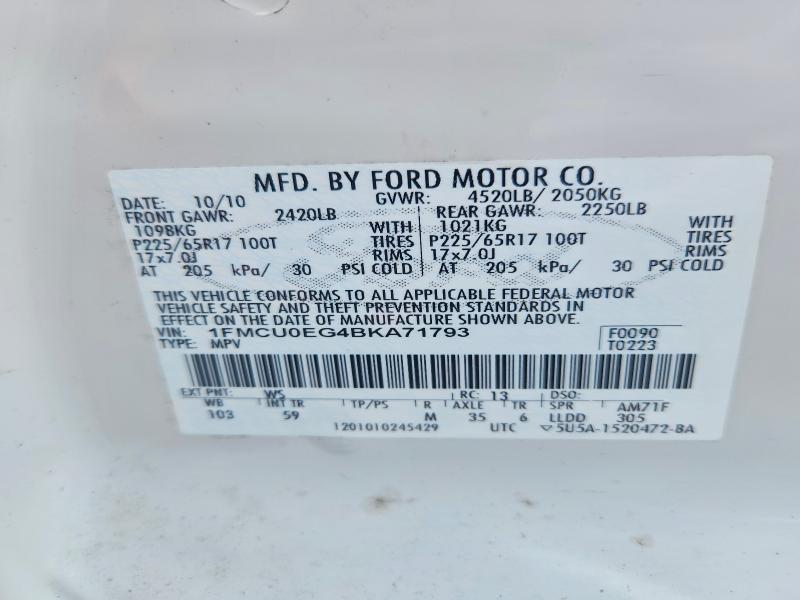 2011 Ford Escape მანქანა იყიდება აუქციონზე, vin: 1FMCU0EG4BKA71793, აუქციონის ნომერი: 56296426