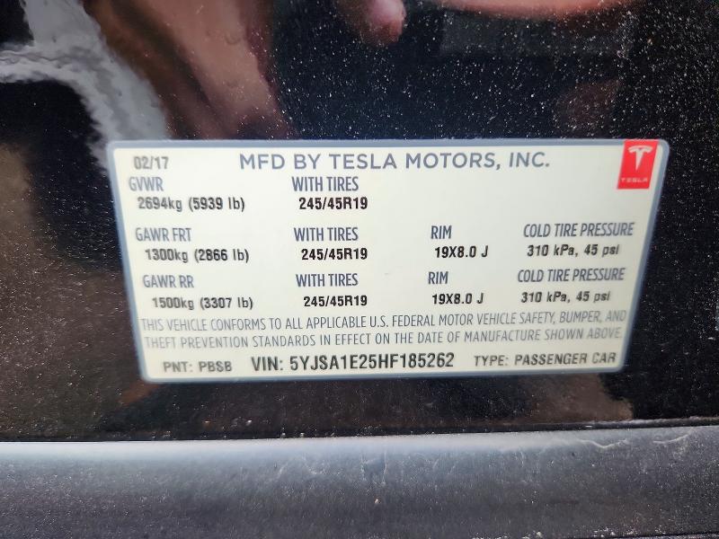 2017 Tesla Model S მანქანა იყიდება აუქციონზე, vin: 5YJSA1E25HF185262, აუქციონის ნომერი: 55693666