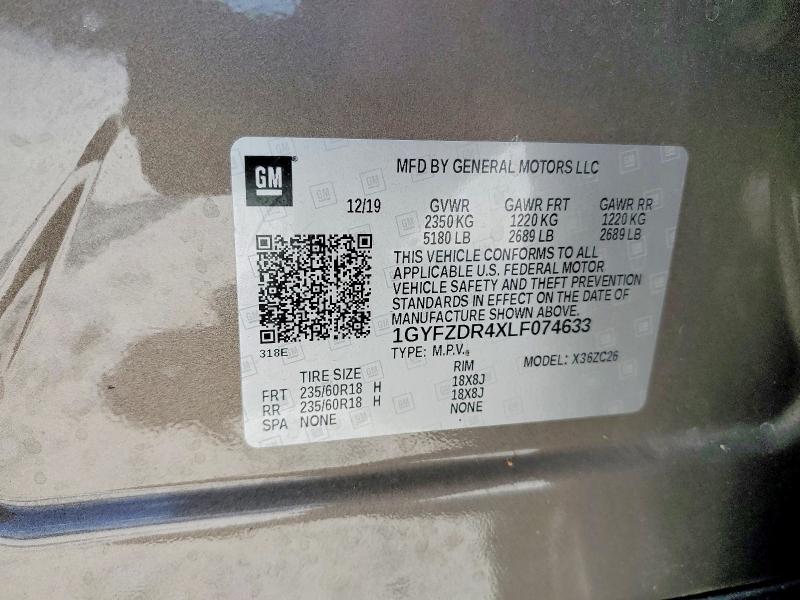 59110296 :رقم المزاد ، 1GYFZDR4XLF074633 vin ، 2020 Cadillac Xt4 مزاد بيع