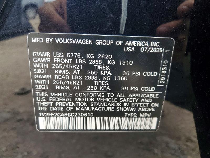 Продажа на аукционе авто 2025 Volkswagen Atlas Cross Sport, vin: 1V2FE2CA8SC230610, номер лота: 58626156