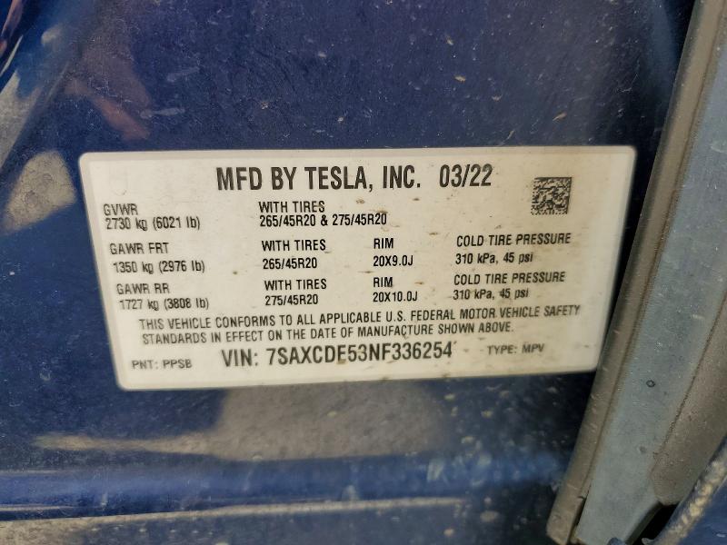 Aukcja sprzedaży 2022 Tesla Model X, vin: 7SAXCDE53NF336254, numer aukcji: 58093606