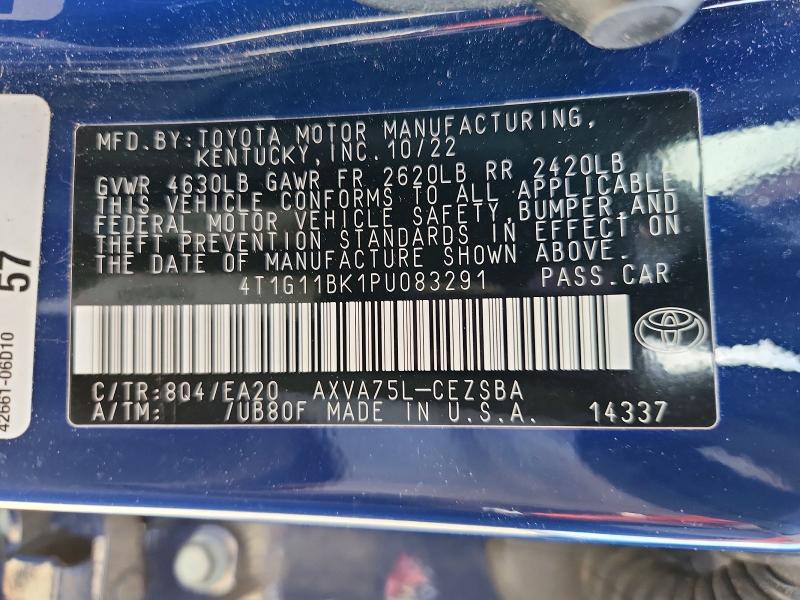 2023 Toyota Camry მანქანა იყიდება აუქციონზე, vin: 4T1G11BK1PU083291, აუქციონის ნომერი: 56264996