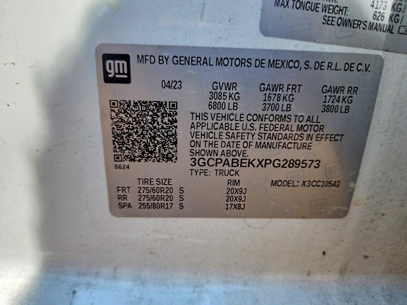 56971476 :رقم المزاد ، 3GCPABEKXPG289573 vin ، 2023 Chevrolet Silverado مزاد بيع