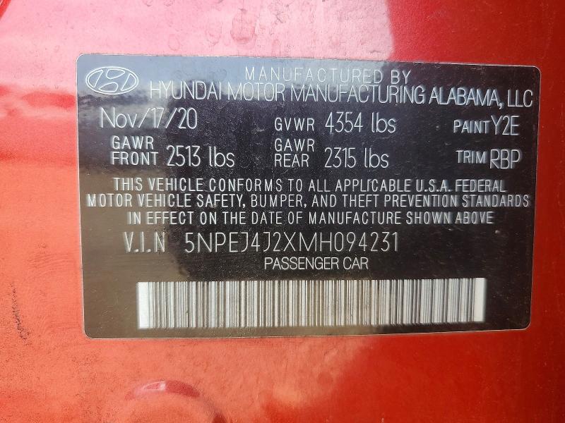 2021 Hyundai Sonata მანქანა იყიდება აუქციონზე, vin: 5NPEJ4J2XMH094231, აუქციონის ნომერი: 56471116