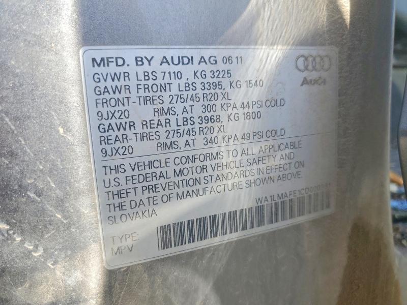 55474646 :رقم المزاد ، WA1LMAFE1CD000381 vin ، 2012 Audi Q7 مزاد بيع
