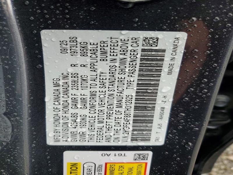 2026 Honda Civic მანქანა იყიდება აუქციონზე, vin: 2HGFE4F88TH312925, აუქციონის ნომერი: 56571856