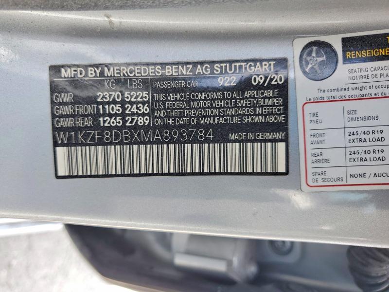 57169806 :رقم المزاد ، W1KZF8DBXMA893784 vin ، 2021 Mercedes-benz E مزاد بيع