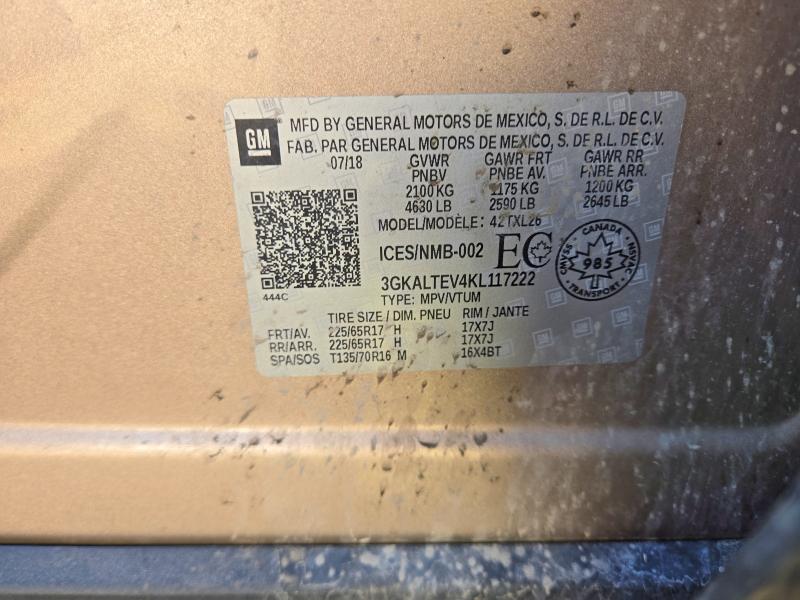 2019 Gmc Terrain მანქანა იყიდება აუქციონზე, vin: 3GKALTEV4KL117222, აუქციონის ნომერი: 53950756