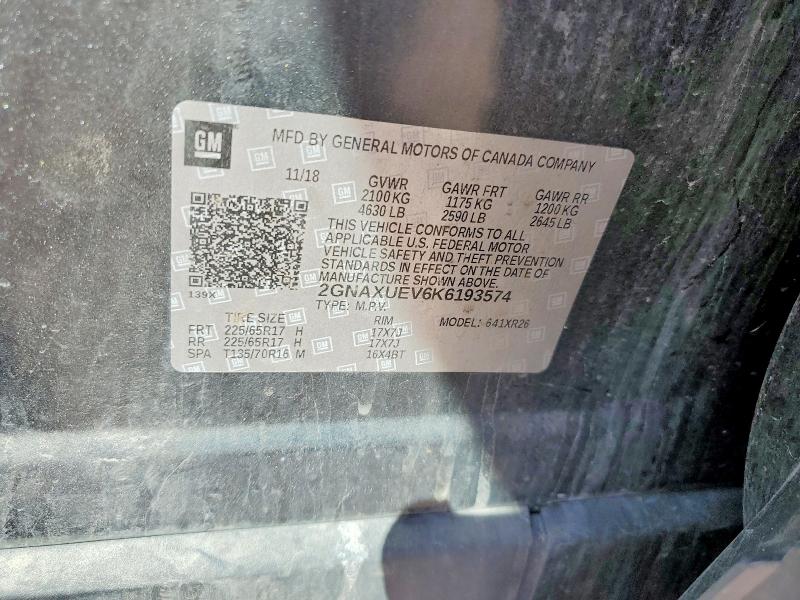 Продажа на аукционе авто 2019 Chevrolet Equinox, vin: 2GNAXUEV6K6193574, номер лота: 56785156