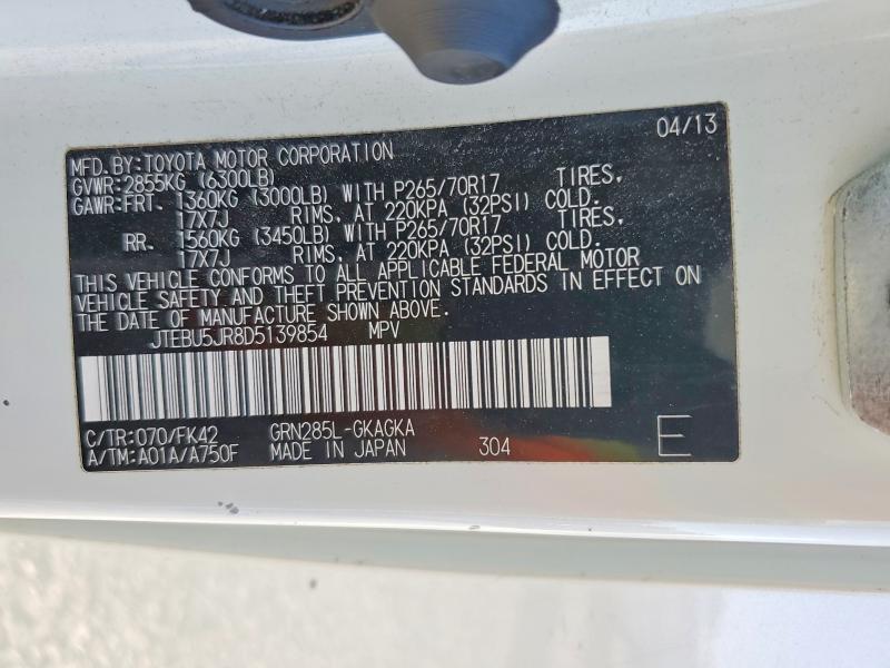 2013 Toyota 4runner მანქანა იყიდება აუქციონზე, vin: JTEBU5JR8D5139854, აუქციონის ნომერი: 55919856