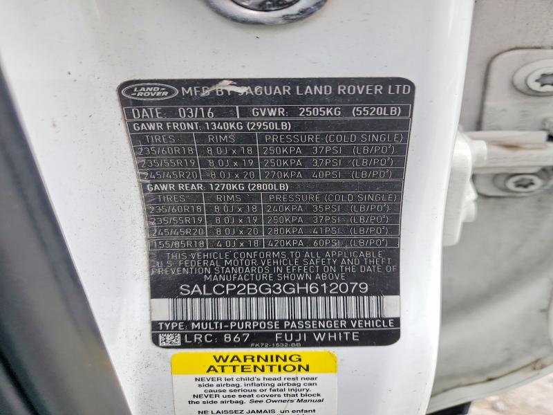 Aukcja sprzedaży 2016 Land Rover Discovery Sport, vin: SALCP2BG3GH612079, numer aukcji: 58742456