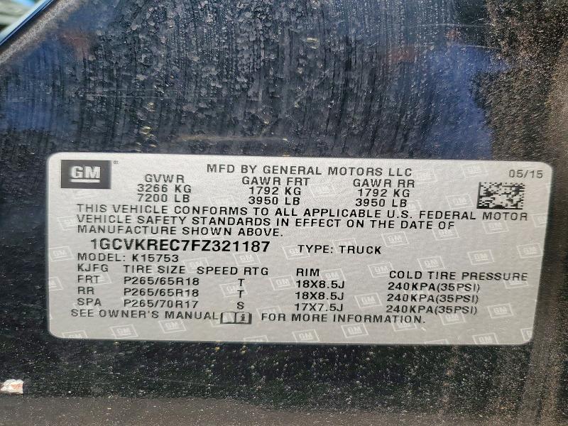 Продаж на аукціоні авто 2015 Chevrolet Silverado, vin: 1GCVKREC7FZ321187, номер лоту: 58759296